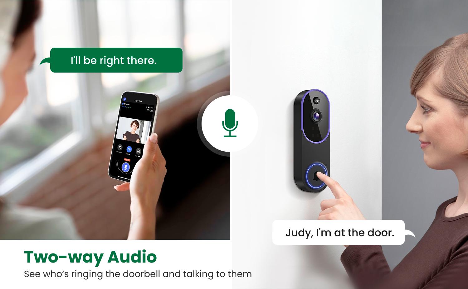 2PC Wireless Video Doorbell Camera, Smart Security Doorbell Camera, 1080P, AI Human Detection , Night Vision, Instant Alert, Two Way Audio, 2.4G WiFi Only, Simple Installation and Rechargeable Battery, Cloud Storage, WiFi Camera