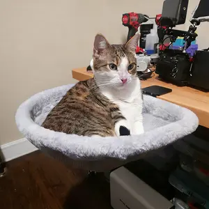 Cat Desk Bed - One-Click Folding,Sunken Design & Space-Saving Semi-Circular Cat Bed, Soft Faux Rabbit Fur Material, Suitable for Various Desktops-Maximum Hold Up to 40lb, Shaped Beds