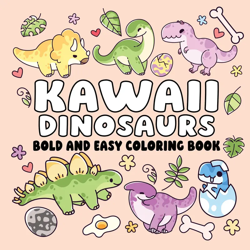 Kawaii Dinosaurs Coloring Book for Adults - Beginner-Friendly Office Art Supplies, Bold and Easy, Stylish Designs, Creativity-Boosting, Unisex Stress-Free Activity Animal Character Coloring Book