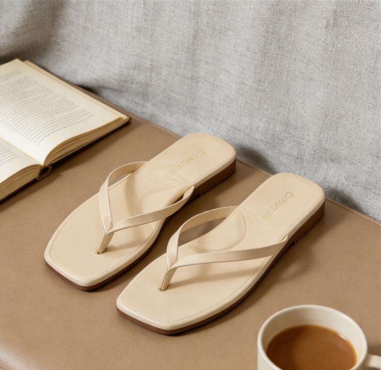 rosyclo Women's Glossy Square Toe Flip Flops | High-Shine Mirror Finish Thong Sandals | Minimalist Summer Beach Slides | Lightweight Elegant Flat Sandals