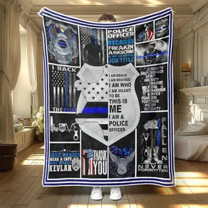 Police Pattern Blanket, 1 Count Guard Themed Soft Warm Nap Throw Blanket, Air Conditioning Blanket for Home Office Living Room Bedroom Dormitory Camping