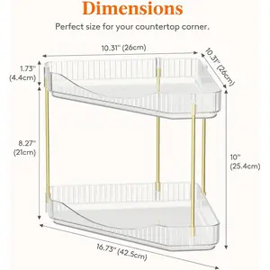 2-Tier Corner Bathroom Counter Organizer, Plastic Makeup Skincare Organizers Storage Countertop, Large Sink Cosmetic Perfume Shelf for Bedroom, Dresser, Kitchen, Vanity, Clear, 25 cm/10inch(H)