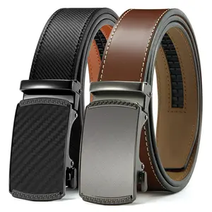 Leather Ratchet Belt Men 2 Pack Customizable Fit Effortless Style 35mm Adjustable Buckle Belts for Everyday Wear