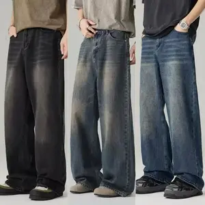 Men's Retro Vintage Washed Straight Leg Jeans, Solid Color Casual Denim Pants with Zipper Placket, Four Season Street Style Daily Wear,if you like loose fit, it is recommended to buy one size larger