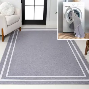 JONATHAN Y Sloane Classic 2-stripe Border Washable Area Rug; for Living Room, Kitchen, Bedroom, Dining Room, Office