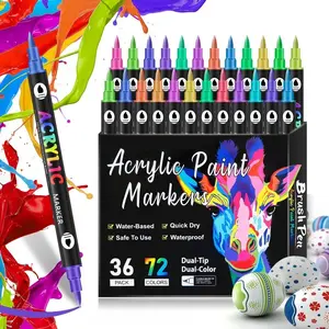 1 Box 36 Dual-Ended Nail Art Pens, Acrylic Marker Watercolor Pen Set, 72 Washable Non-Toxic Colors Student DIY Painting Quick Dry Waterproof Markers, dual tip acrylic
