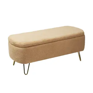 Donext Camel Storage Ottoman Bench with Gold Legs Modern Faux Fur Entryway Bench Upholstered Padded for Living Room Bedroom 39.37" x 15.75" x 15.50"