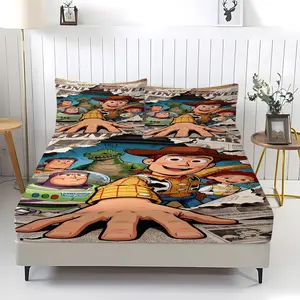 3 Piece Toy Story Pattern Fitted Sheet Set, Soft And Durable Bedding Set Includes 1 Piece Flat Sheet And 2 Pieces Pillowcases, Daily Holiday Birthday Gift Bedroom Decorations For Kids And Adults