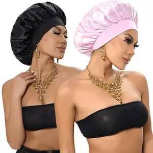 Silk Sleep Cap for Curly Hair - Satin Hair Bonnet for Sleeping, Soft Elastic Silk Hair Cover for Night, Anti-Frizz Hair Wrap Bonnet Premium Head Wear Beauty Accessories Black Begie Pink