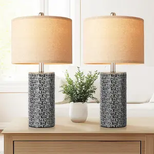 23" Modern Ceramic Table Lamp Set of 2, Table Lamps for Living Room, Rustic Farmhouse Bedside Lamps Nightstand lamp for Bedroom, Desk Lamp for End Table Home Decor