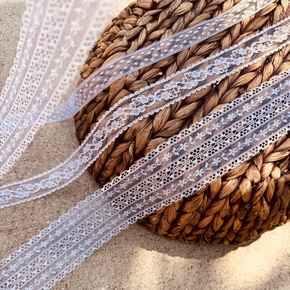 White Lace Trim, 10 yards Tiny Ribbon Nylon Lace For Doll Clothes, Wedding Decorations, Christmas Crafts, Apparel, Lingerie Edging lace