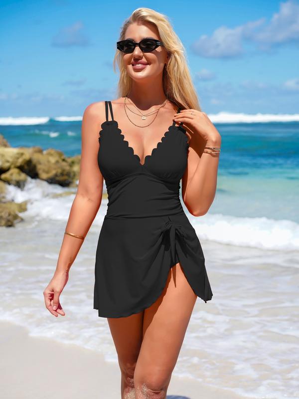 Charmo One Piece Swimdress Swimsuits for Women Tummy Control Swim Dress Tie Knot Skirt Swimming Bathing Suit Girls
