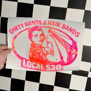 Dirty Hands & Hair Bands Crane Vinyl Decal - Customizable Color Option for Personalized Name Decals on Various Surfaces