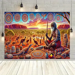 Australian Culture Tapestry Ethnic Theme Backdrop Artistic Wall Hanging Photography Background for Home Decor Living Room Bedroom Indoor Outdoor Event Decoration Polyester