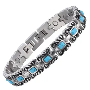 1pc Magnetic Bracelet for Women Men, Stainless Steel Turquoise Magnetic Bracelet With Sizing Tool  Jewelry Gifts