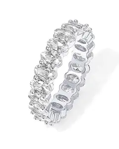Oval Cubic Zirconia Eternity Ring for Women, Dainty Shiny Statement Stackable Eternity Band, Hypoallergenic Waterproof Wedding Promise Band, Trendy Love Engagement Bridal Jewelry, Perfect Anniversary Birthday Party Daily Wear Gift for Ladies