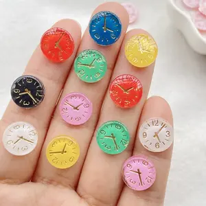 50pcs cute mini multi-color resin circular clock flower nail rhinestone jewelry, used for DIY nail art, jewelry crafts, wedding decoration, and clip art crafts, Flower Design Nails