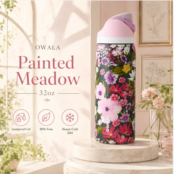 Owala Painted Meadow 32oz Water Bottle Owala FreeSip Leakproof Insulated Stainless Steel Nature Inspired Gift for Women