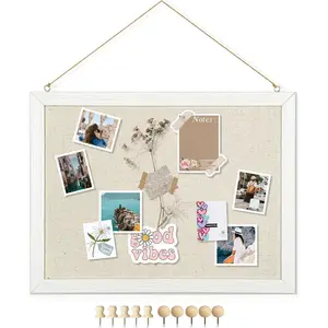 1-Pack 16''X 12'' Double-Sided Linen Bulletin Board, Wood Framed Cork Pin Board for Walls with 10 Pushpins, Decorative Hanging Small Board for Home Kitchen Office Decor