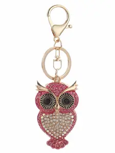 Cute Owl Car Keychain with Rhinestones, Metal Key Ring Circle, Creative Gift for Friends and Teachers, Casual Animal Pattern, All Seasons