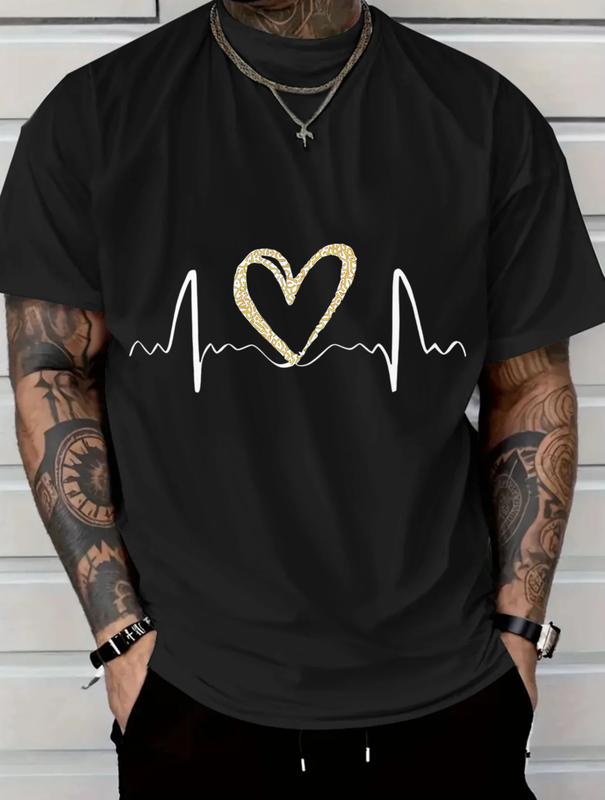Black T-Shirt with Glitter Heartbeat Design for Valentine's Day