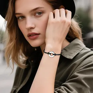 Urn Bracelet for Ashes - Adjustable Memorial Cremation Jewelry Stainless Steel Circle of Life Keepsake Braided Leather Rope Funeral Remembrance for Loved Ones & Pets