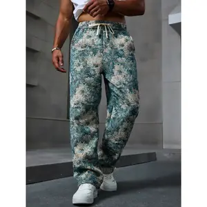 Floral Printed Statement Pants – Relaxed Fit Drawstring Waist Casual Trousers