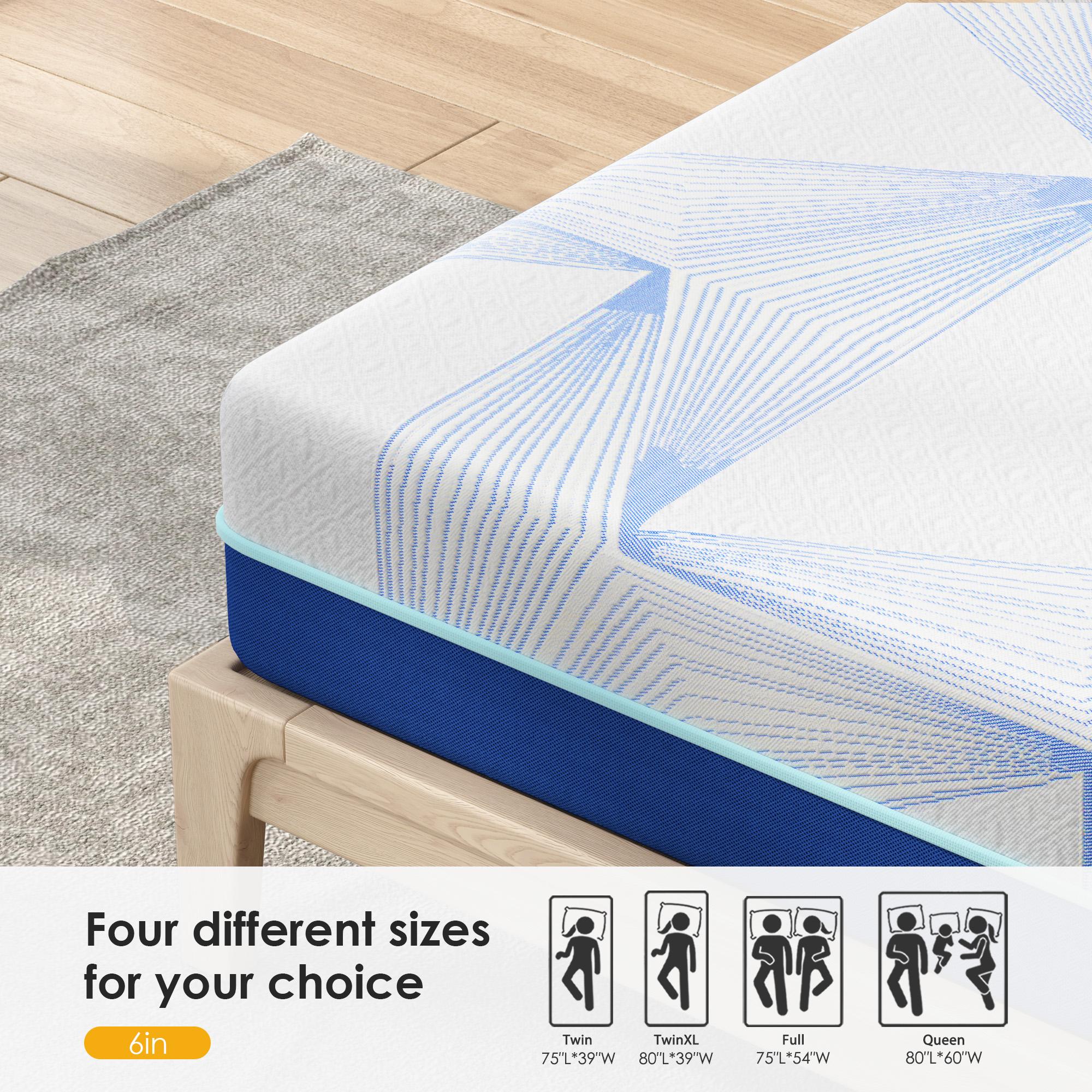 Twin/Full Size Mattress,6/8 Inch Memory Foam Mattress, Fiberglass Free, Medium Feel, Breathable Cooling Layers, Certified Safe Materials