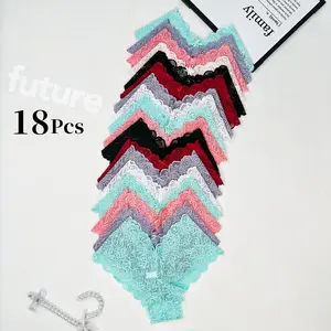 Z Womenswear Eighteen Low-Rise Lace Panties Adorned with Exquisite Patterns Breathable Fit Non-Restrictive for Studying Sleeping & Exercising Ideal Summer Choice 18Pcs