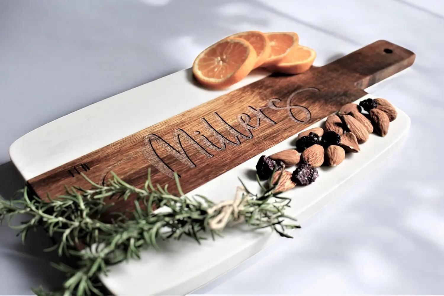 Pack of 10 Marble and Wood Cutting Board Acacia Wooden Marble Serving Tray with Handle Charcuterie Chopping Board for Kitchen