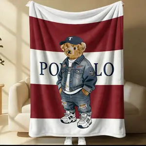 Bear printed pattern Cozy Throw blanket, suitable for all seasons, suitable for beds, sofas, cars, room decorations, and gifts, suitable for children or adults