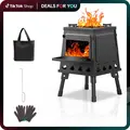 Portable Compact Cast Iron Wood Stove - Campfire Cooking Equipment, High Heat Output, Efficient Burning Design, Tabletop Portable Smokers, BBQ Grill, Camping Supplies for Hiking, Light Outdoor Picnics,familyfun