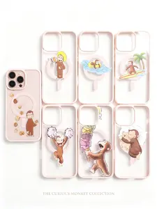 Magsafe Curious George Shockproof Phone Case - Childhood Favorite Cartoon | Classic Children's Book Phone Cover for Samsung iPhone11-17 Cute Retro Monkey with Banana, Party Theme PBS Kid Book Made of Transparent TPU Soft Shell Smartphone