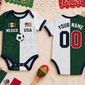2026 Mexico USA Soccer Babe Personalized Baby Bodysuit - Custom Name Number Football Onesie, Sports Collectible Jersey Outfit