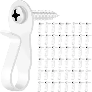 48 Pack Screw Hooks, White Outdoor String Light Clips, Christmas Light Hooks, Small Stainless Steel Screw in Hooks for Patio, , Wind Chimes