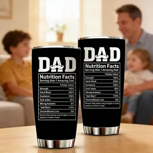 1 Pc 20oz skinny insulated mug, double wall vacuum cup, Thermos cup, leak-proof lid, keeps warm 12 hours and cold 24 hours, hot cold drinks tumbler for dad, black dad nutrition facts design, Fathers Day birthday Christmas gift, office home travel