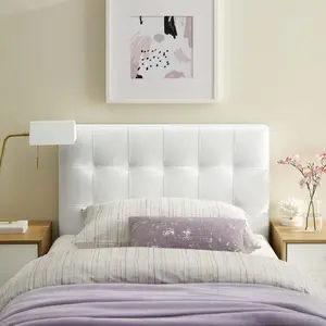 Modway Lily Twin Upholstered Vinyl Headboard in White Modway Lily Twin Upholstered Vinyl Headboard in White