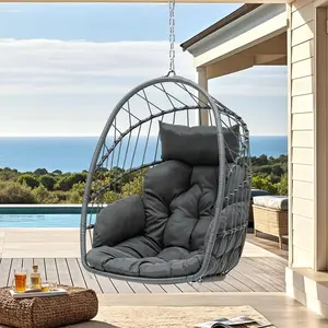 Egg Chair Without Stand, Basket Chair Hanging Outdoor Rattan Wicker Patio Hammock Indoor Egg Chair with Cushion, Hanging Swing Chair 350lbs for Porch, Garden, Bedroom, Balcony, Gray hammock  life