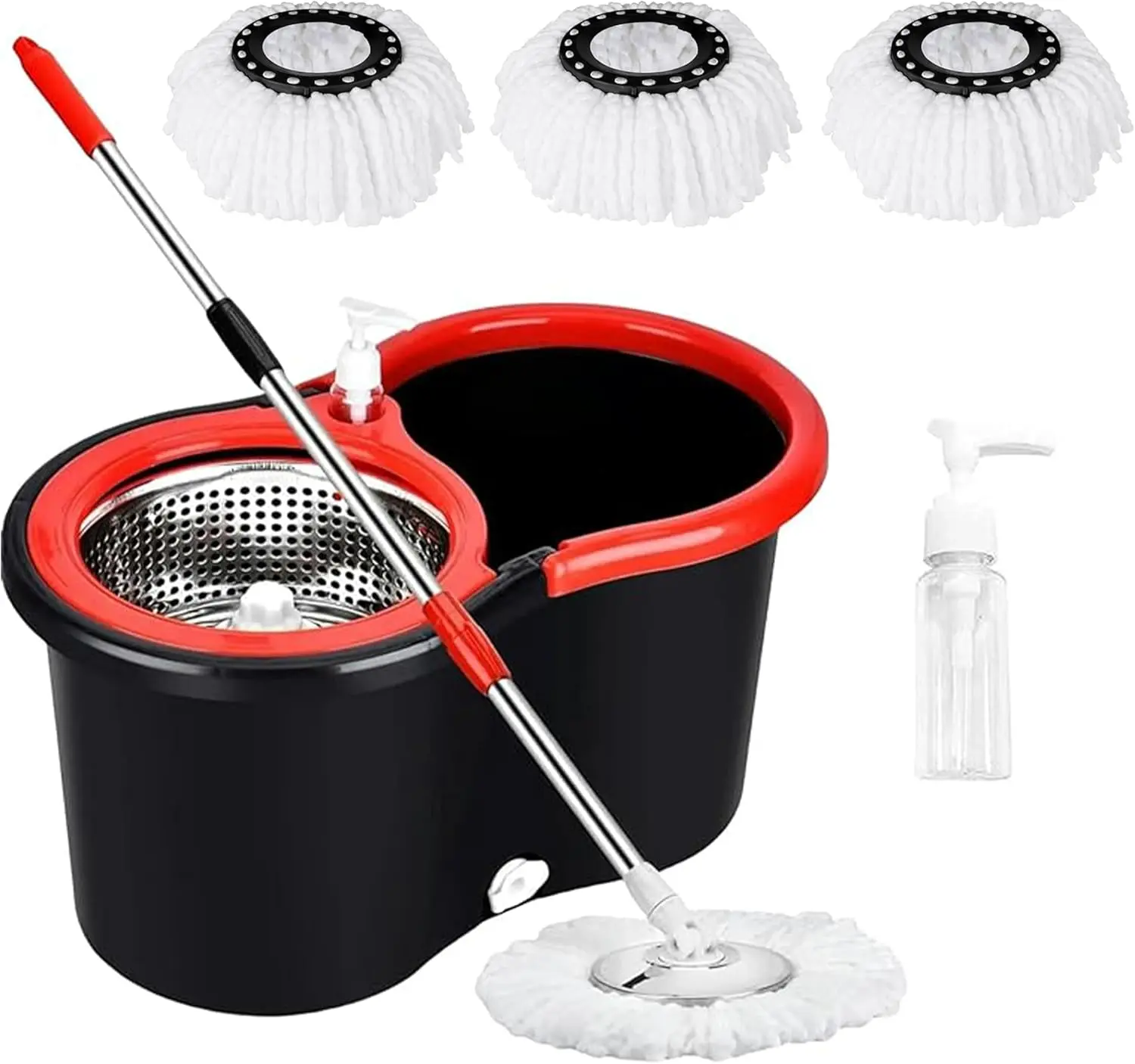 360° Spin Mop and Bucket Set with Wringer, 3 Microfiber Heads Lift Everyday Mess, 61" Reach Stainless Steel Handle Feels Durable, Adjustable for Indoor Floor Cleaning
