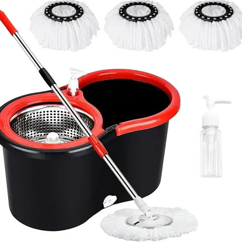 360° Spin Mop and Bucket Set with Wringer, 3 Microfiber Heads Lift Everyday Mess, 61" Reach Stainless Steel Handle Feels Durable, Adjustable for Indoor Floor Cleaning