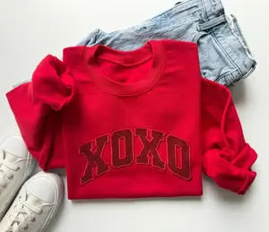 Valentines XOXO Chunky Yarn Embroidered Womens Sweatshirt, Trendy Heart Sweater, Cute Galentines Crewneck, Valentines Gift for her