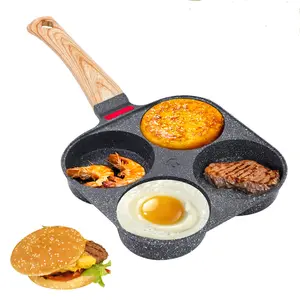 Non-stick Egg Frying Pan, 4 Hole Skillet with Handle, Cooking Accessories, Breakfast Egg Toast Bread Food, Non Stick Cookingware, Kitchen Gadgets Granite surface, easy clean, works on gas stove & induction. versatile kitchen cookware for home chefs!