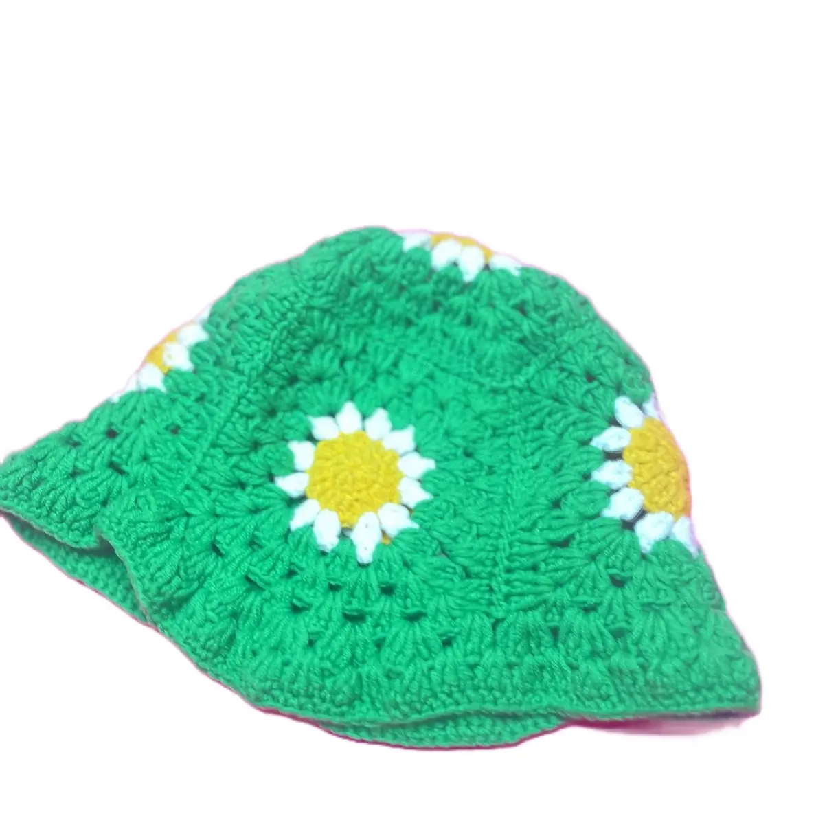 Green Sunflower Crochet Hat for Women, Fashion Accessory Clothes Accessory, Hat Type, Crochet Material