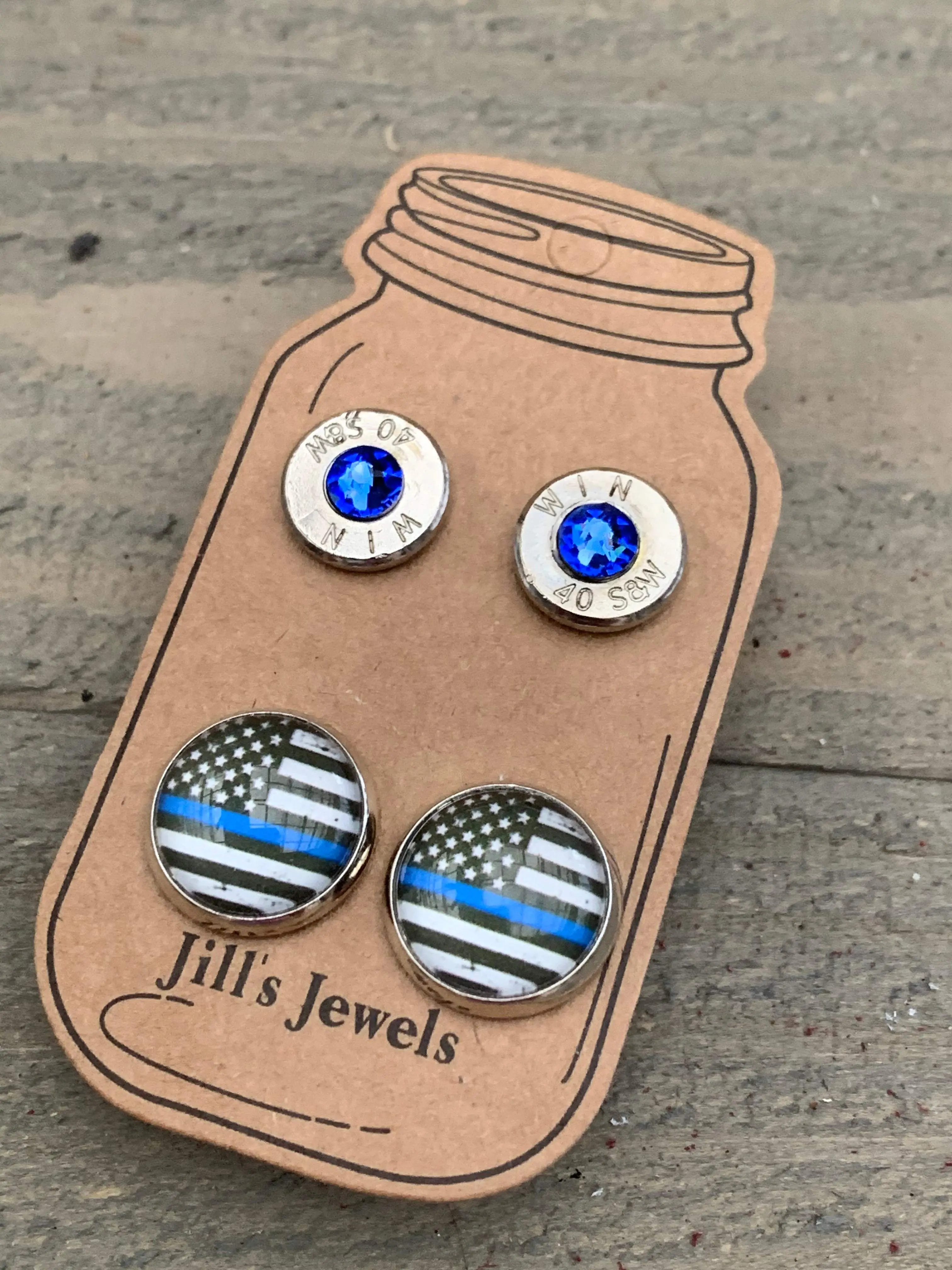 Blue Line 40 Caliber bullet earring set