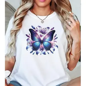 Butterfly Lily Floral Art Graphic Tee