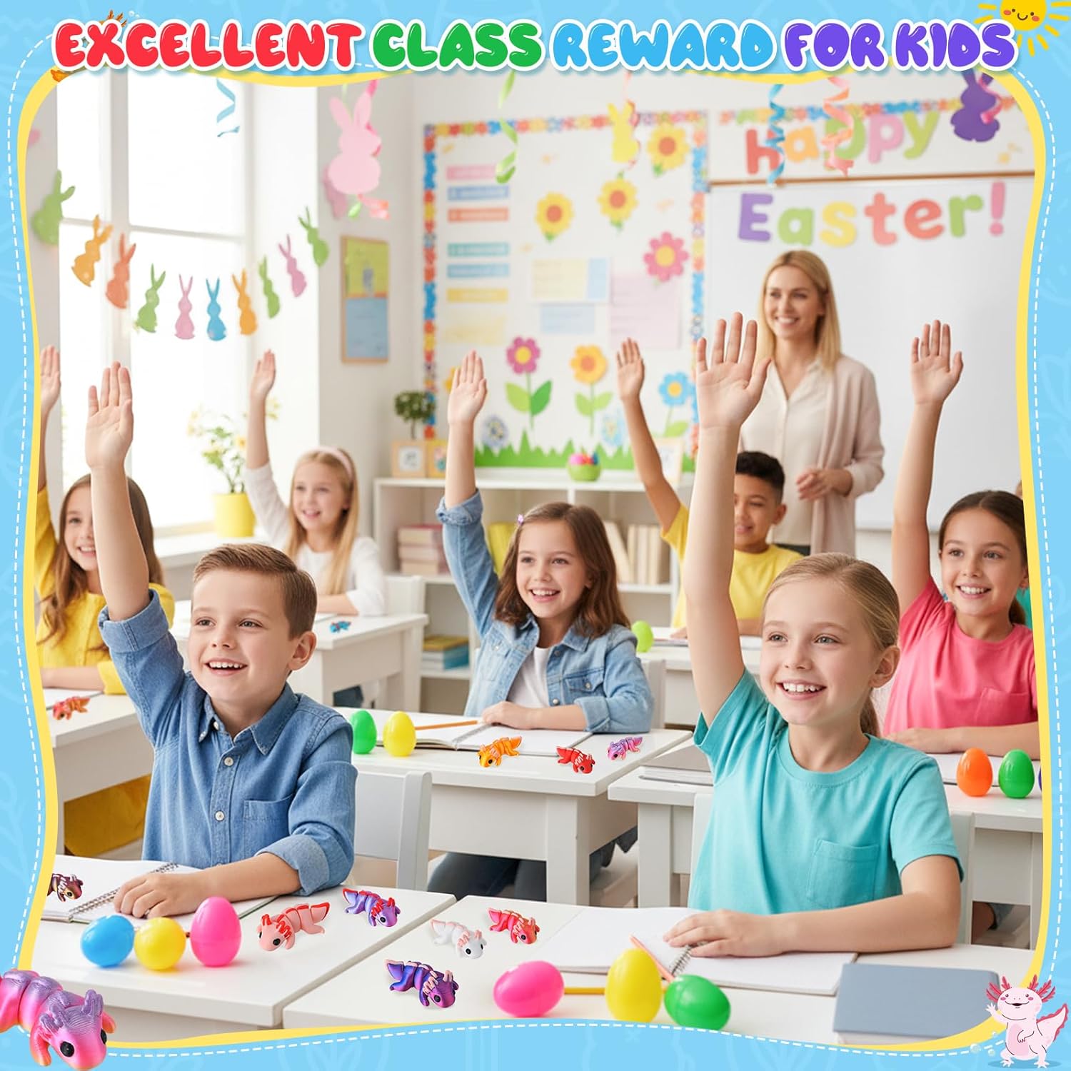 24‑Pack Prefilled Easter Eggs with 3D Printed Axolotl Figurines – Easter Basket Stuffers & Easter Egg Hunt Toys for Kids, Fun Fidget & Toy Egg Fillers