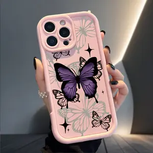 Purple Butterfly TPU Case for iPhone 17 Air 16 16e 15 14 13 12 11 Pro Max Plus XS X Full-body Camera Protection Rugged Durable Soft Phone Cover with Christmas Ribbon Design