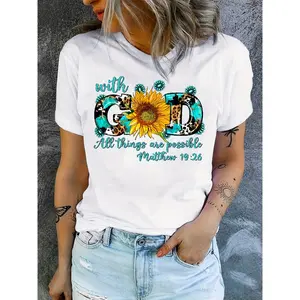 Matthew 19 26 Bible Verse Christian Women T Shirt with God All Things Are Possible Soft Comfortable Casual Streetwear Short Sleeve Tee for Women Summer Top