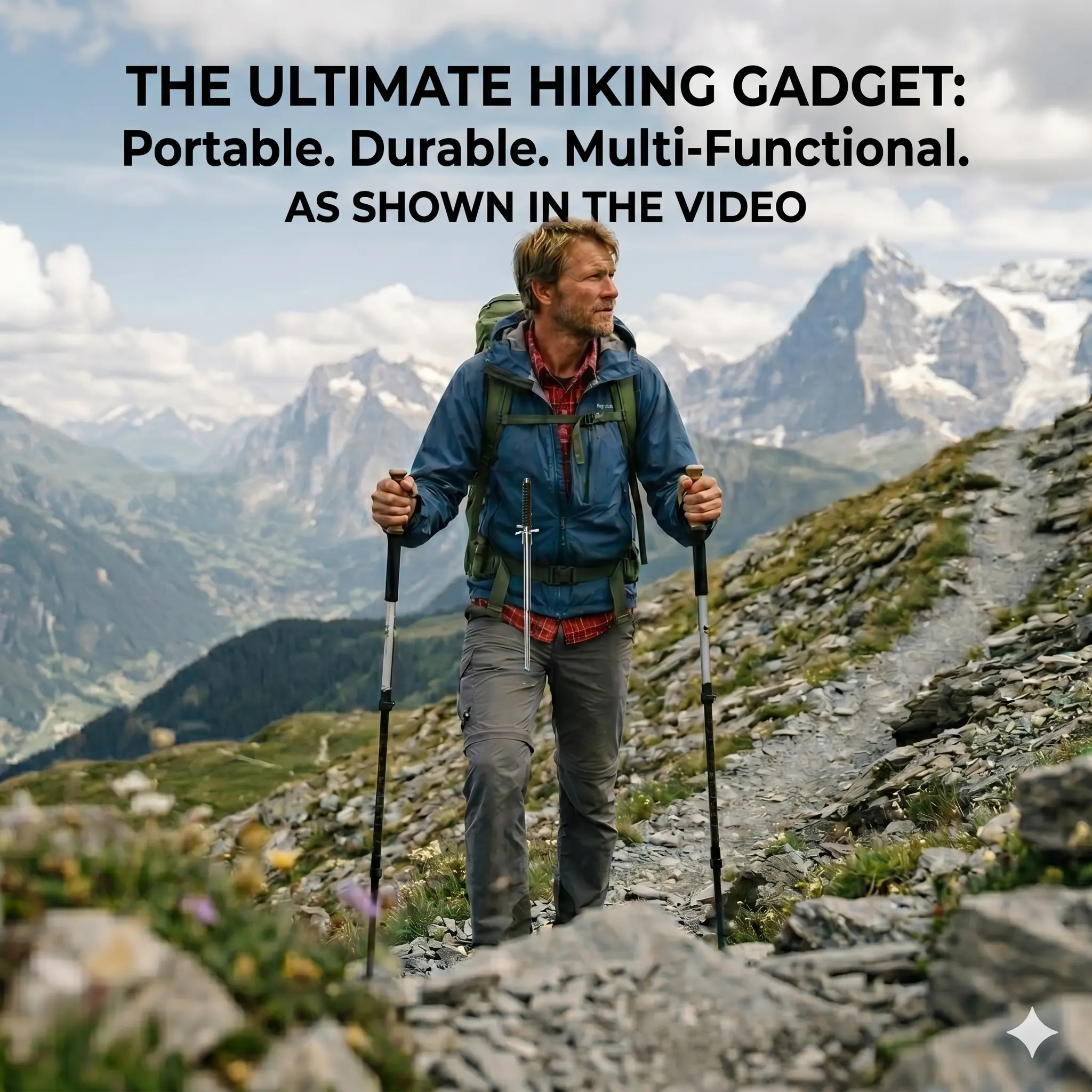 37‘’ Heavy Duty Collapsible Multi-Function Tool - Portable Walking Stick Gear for Hiking & Camping