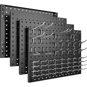Peg Board, 4 Pack Metal Pegboard Panels with 50 Hooks, Black Pegboards Wall Organizer, Heavy Duty Peg Board for Walls Home, Garage Tool Storage, Office Organization, Craft Room, Kitchen